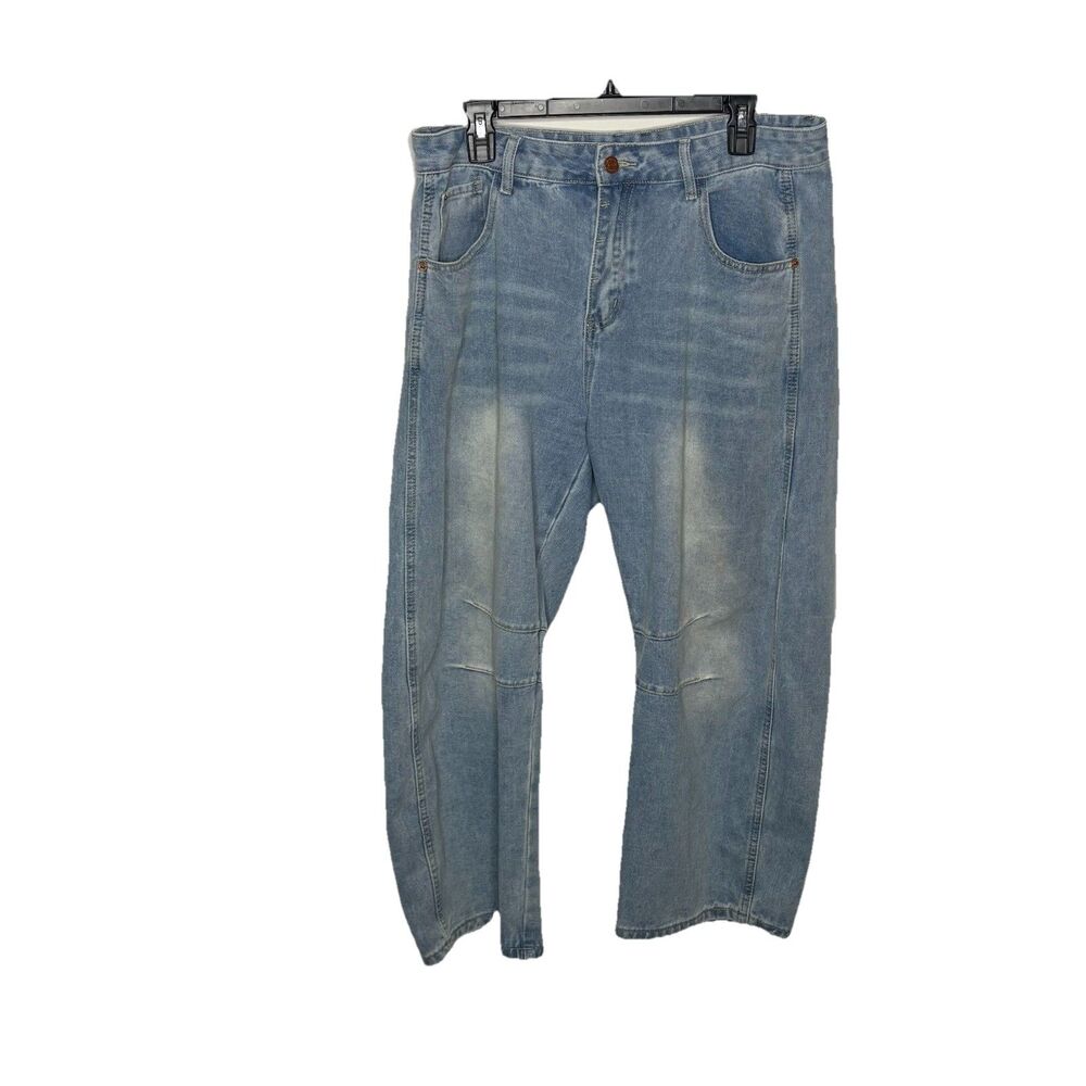 Fashion Nova Light Wash Denim Relaxed High Rise Barrel Leg Jeans Size XL